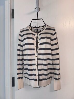 NWT Zara Cream and Gray Striped Button Cardigan